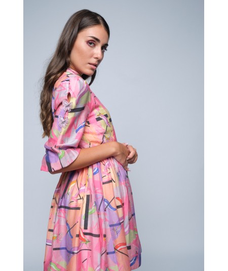 Printed linen blend short dress 2