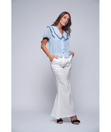 Wide pure linen trousers 2