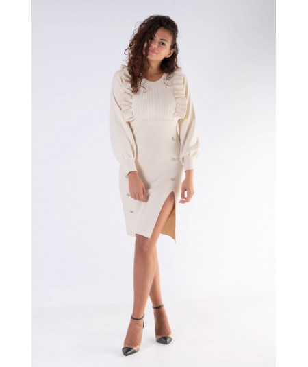 Knit dress with ruffles and side slit 2