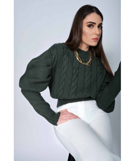 Wool sweater with puff sleeves