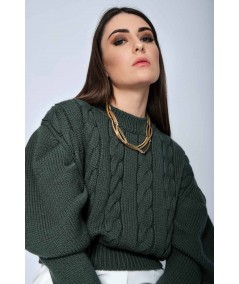 Wool sweater with puff sleeves