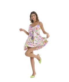 Printed short dress with bow