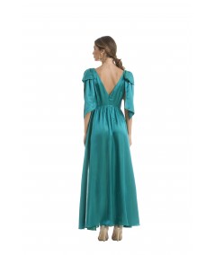 Long silk dress with bow and split