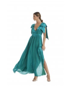 Long silk dress with bow and split