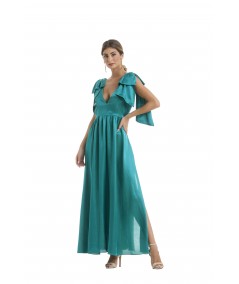 Long silk dress with bow and split