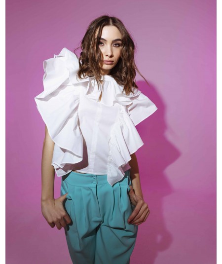 Cotton blouse with rouches