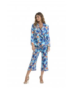 Tailleur in misto seta con stampa all over