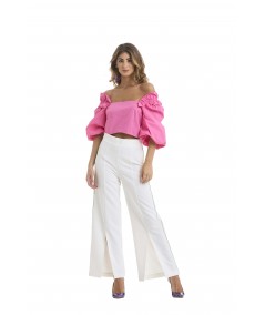 Top con rouche su spalle in cotone