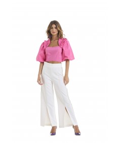 Top con rouche su spalle in cotone