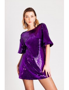 Abito corto in paillettes con scollo sul dietro
