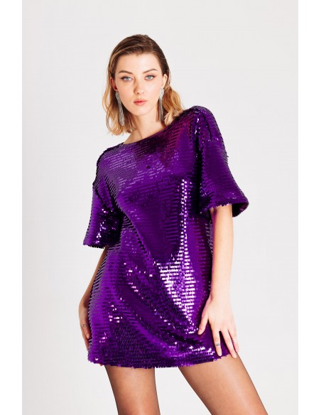 Abito corto in paillettes con scollo sul dietro