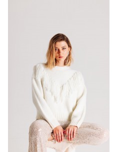 Crew-neck sweater with wool fringes 2