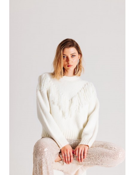 Maglia con frange  in lana