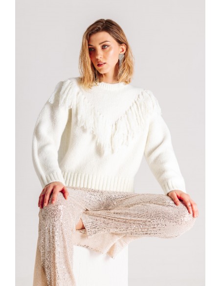Maglia con frange  in lana