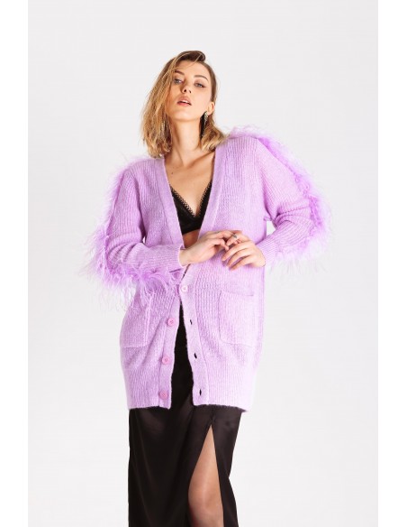 Cardigan con piume e tasche