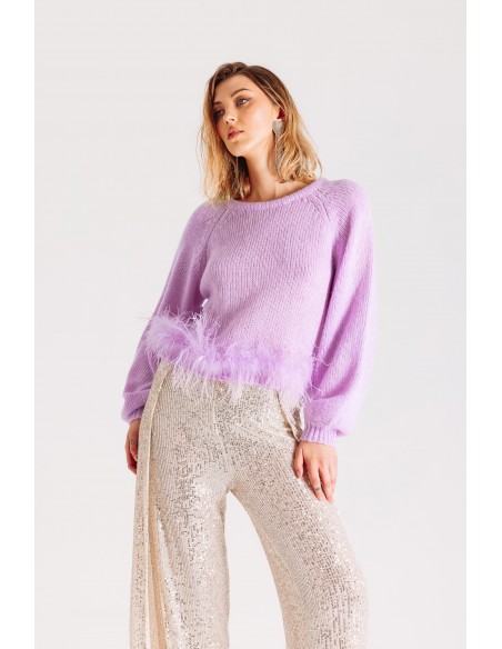 Maglia con piume sul fondo