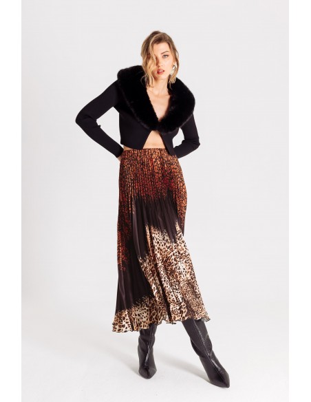 Gonna lunga a plissé con stampa animalier