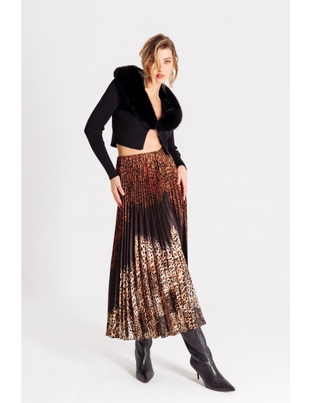 Gonna lunga a plissé con stampa animalier