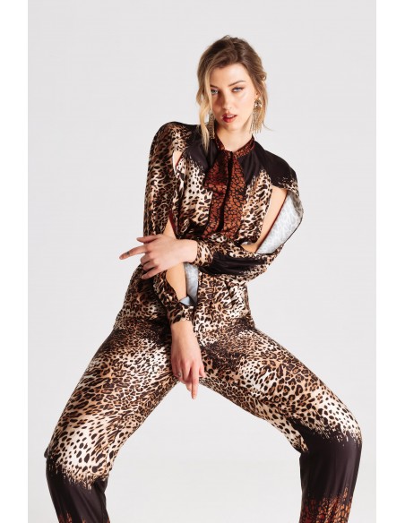 Animal print jumpsuit with bow
