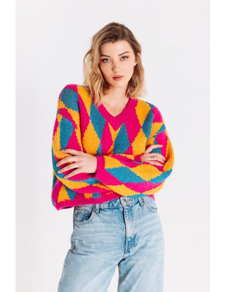 Maglione a rombi multicolore