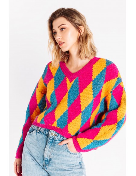 Maglione a rombi multicolore