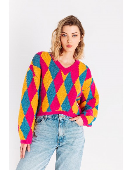 Maglione a rombi multicolore