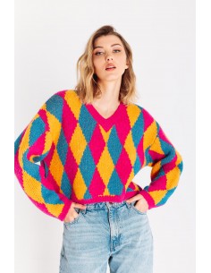 Maglione a rombi multicolore