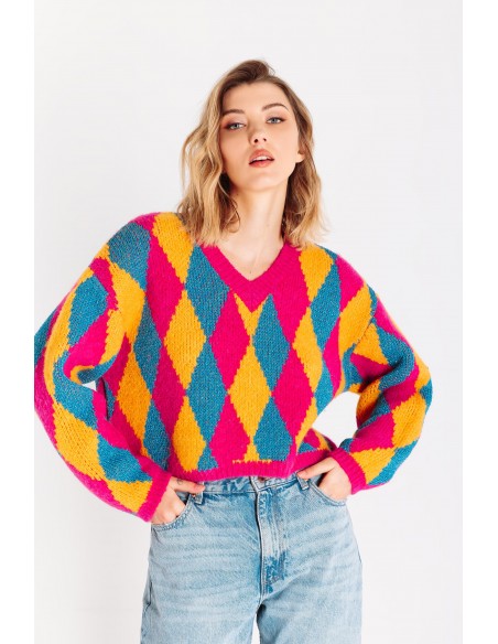 Multicolored  V-neck sweater