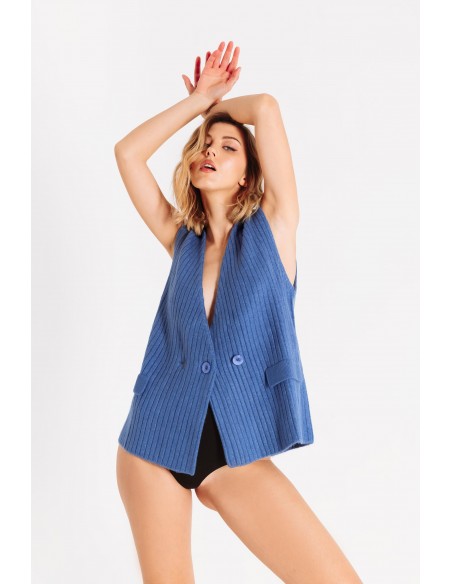 Gilet a costine doppio petto in lana