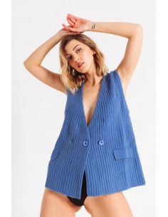 Gilet a costine doppio petto in lana