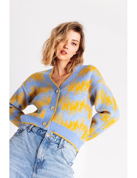 Cardigan corto con bottoni in oro